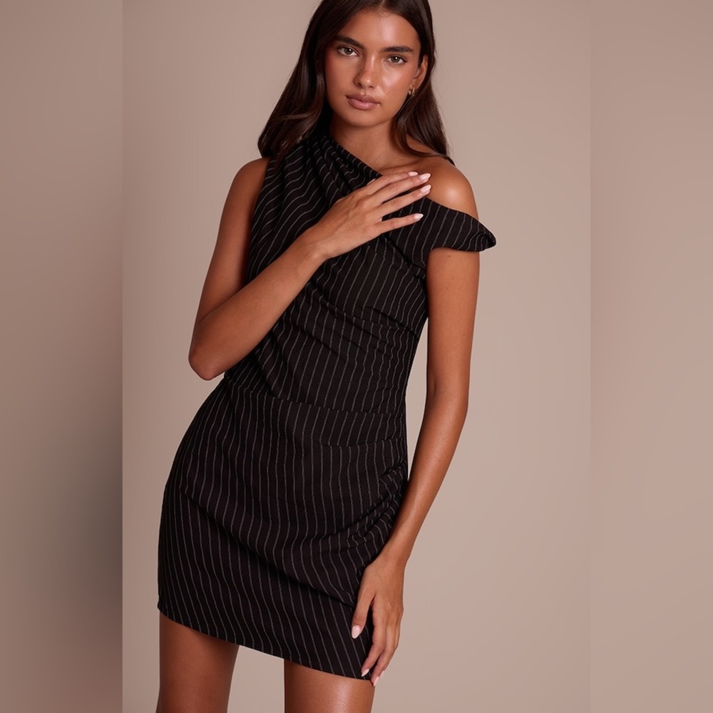 Zara Black Pinstripe Asymmetric Dress